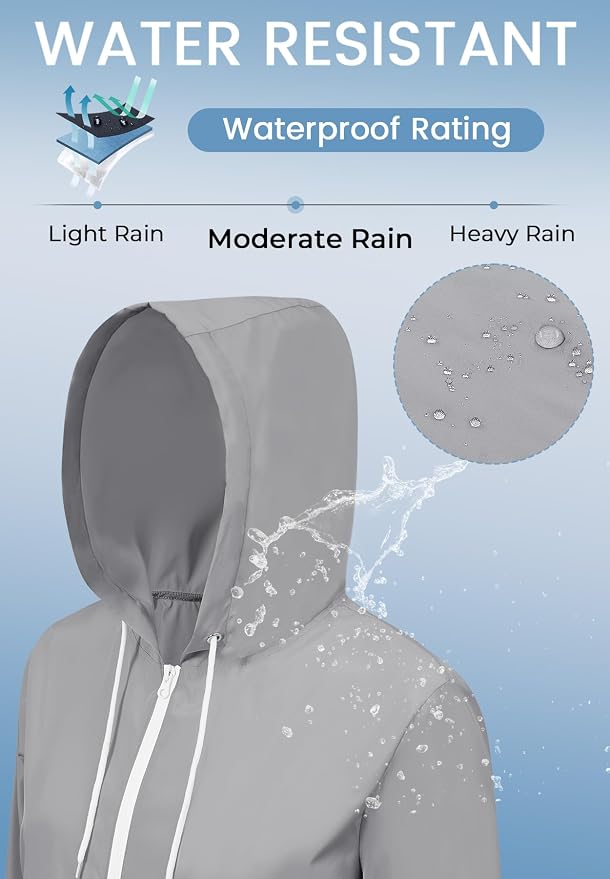 Zando Lightweight Rain Jacket Women Packable Waterproof Raincoat with Hood | Windbreaker Jacket Women, Light Raincoats for Drizzle, Rain Coats for Travel, Hiking and Commute