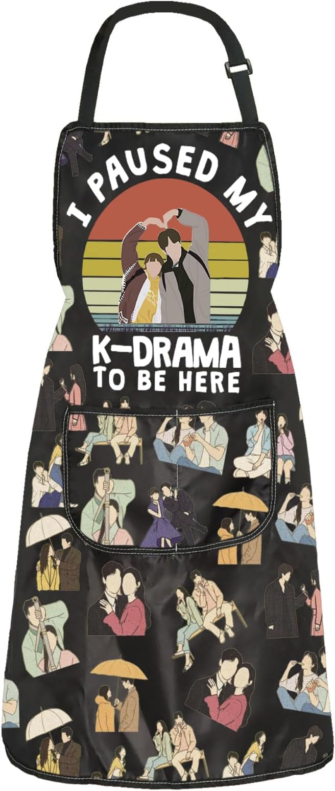 ZJXHPO K Drama Kitchen Apron Korean TV Show Fans Kitchen Decor K Drama Apron With Pocket Korean Lover Gift Housewarming Gift (KDrama Apron)