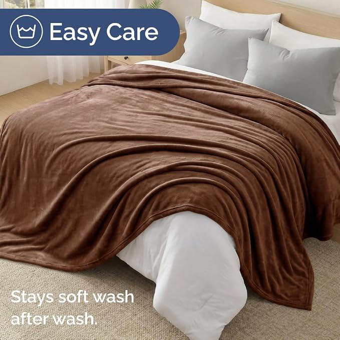 Fleece Blanket King Size - Ultra-Soft Warm Flannel Fleece Blanket - Brown | Soft, Warm, Outdoor Picnic Blanket for Camping, Travel, Lightweight, Cozy, Anti-Static, Home Decor Gifts for Men & Women