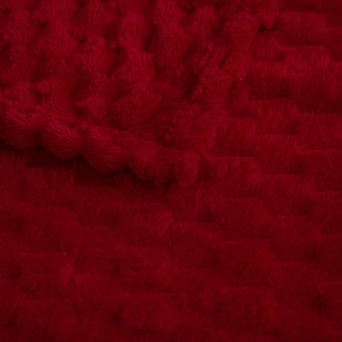 Puncuntex Red Throw Blanket 90"×90" inches Fuzzy 3D Jacquard Decorative | Flannel Fleece Super Soft Plush Cozy Blanket for Couch Sofa Chair Lightweight