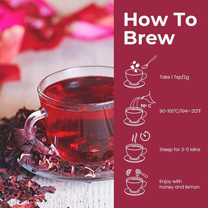 BLUE TEA - Hibiscus Tea - 1.76 Oz (80+ Cups) Loose | SKIN GLOW ENHANCING TEA | Herbal Tea - Flower Based - Non-Bitter - Caffeine Free - Tangy Flavour - Vitamin-C Rich | Pet Jar Pack
