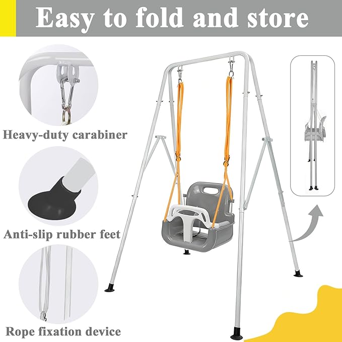 2 in 1 Toddler Swing ＆ Jumper with Frame, Outdoor, Indoor, Baby Swing with Safety Belt for Indoor and Outdoor Use, Foldable Metal Stand & Clear Instructions, Easy to Assemble