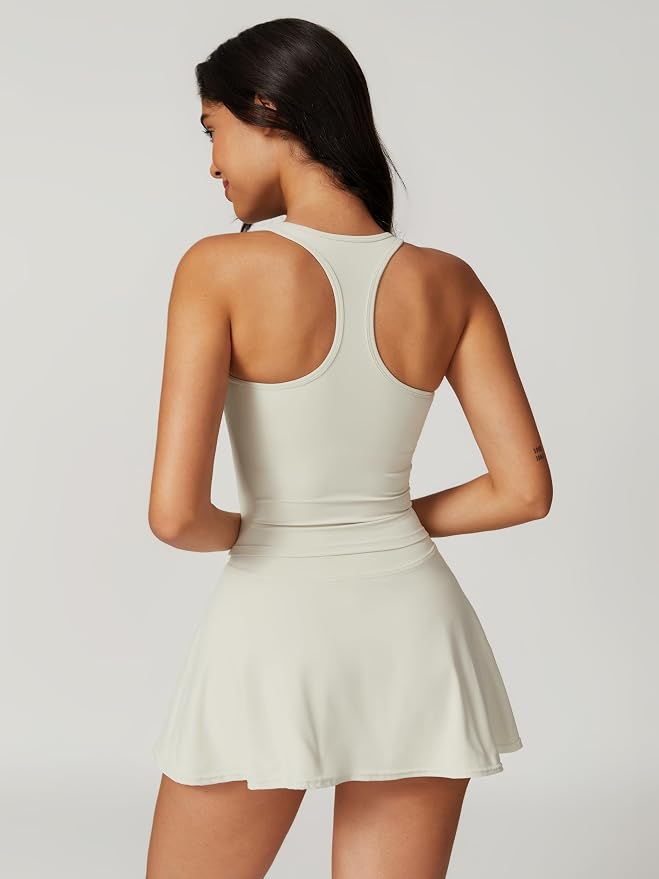 ABOCIW 2 Piece Tennis Dresses for Women Side Slit Mini Skirt Set Racerback Workout Crop Tank Top Golf Outfits
