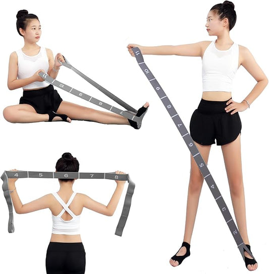 Elastic Stretching Strap with 11 Loops, Adjustable Stretch Band for Adults - Flexibility Straps for Yoga, Pilates, Dance - Non-Slip Fabric Resistance Band for Home Workout, Physical Therapy