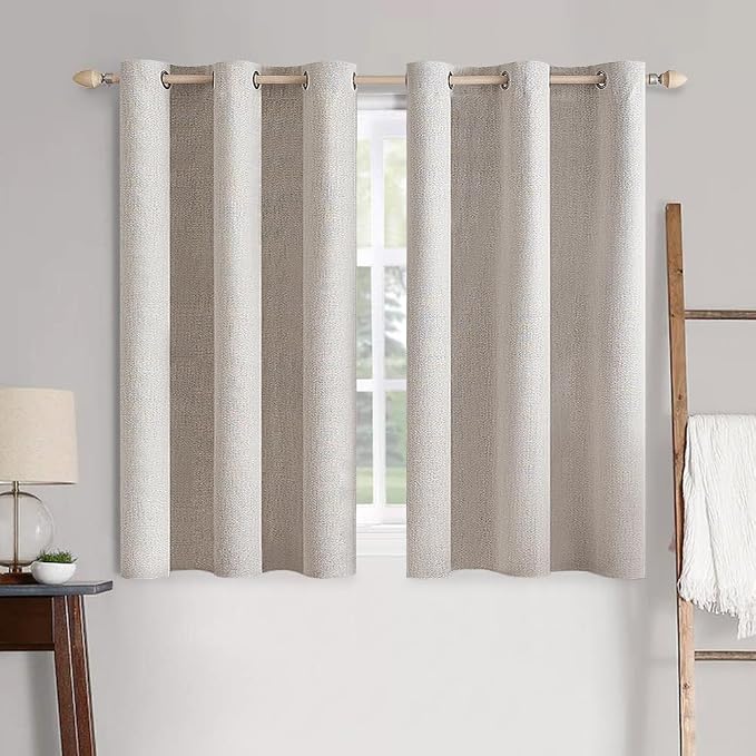 MIULEE 100% Blackout Linen Textured Curtains for Bedroom Solid Thermal Insulated Ivory Grommet Room Darkening Curtains & Drapes Luxury Decor for Living Room 42 x 45 Inch (2 Panels)