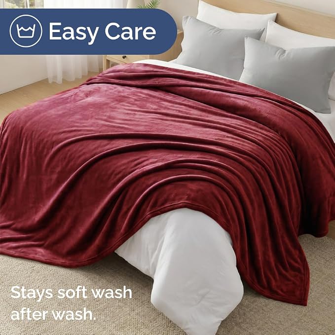 Fleece Blanket Kids Size - Ultra-Soft Flannel Fleece Blanket - Burgundy | Soft, Warm, Outdoor Picnic Blanket for Camping, Travel, Lightweight, Cozy, Anti-Static, Home Decor Gifts for Men & Women
