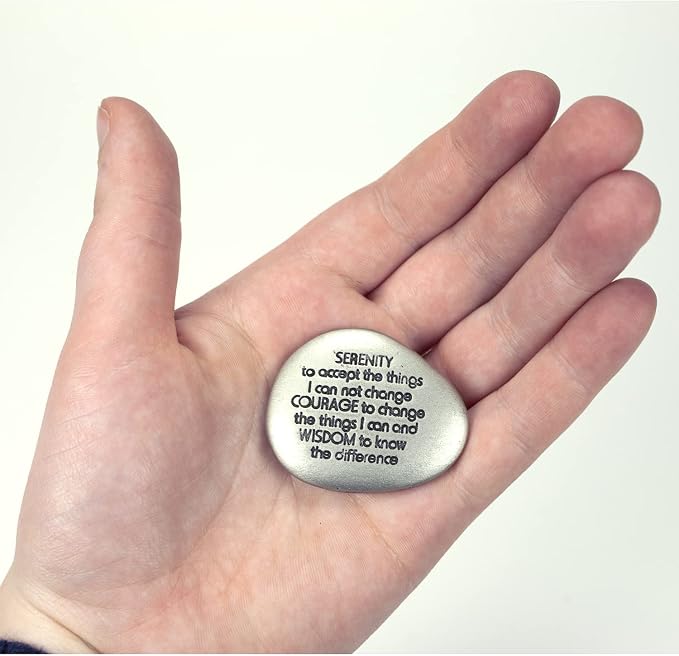 Cathedral Art Serenity Prayer Soothing Stone - Engraved Rock with Inspirational Words, Mindfulness and Meditation Stones for Stress, Worry, and Anxiety, 1-1/2-Inch, Silver