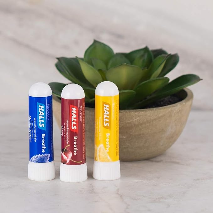 SpaRoom Halls Nausea Relief Nasal Stick – Breathe Lemon, 100% Pure Essential Oils, Aromatherapy Nasal Stick for Sinus Relief, Stress & Craving Management, Zesty Lemon Scent, 2-Pack, Non-Medicated