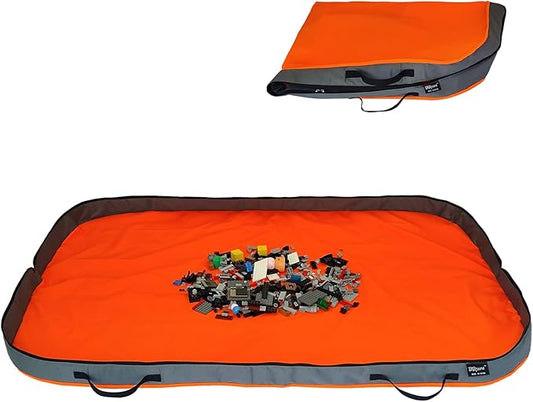 Toy Storage Basket Play Mat for Building Bricks & Blocks - Toy Storage Bags Play Mat with Zipper - Easy use to keep the Kids Rooms neat & tidy - 55 Inches Large size - Orange
