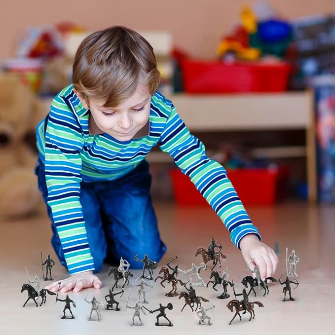 HUIANER Army Knight 28PCS Medieval Knight Military Figures, Medieval Soldiers Warrior Horse Model Soldier Toys