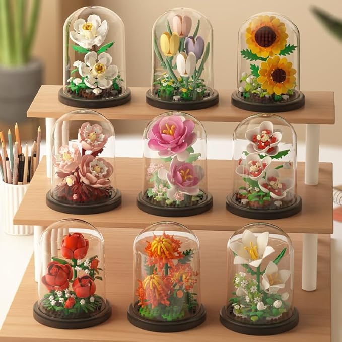 Mini Brick Flower Building Kit with Display Cover- 500PCS Micro Bricks for Realistic Artificial Flowers, Gardenia,Rosa multiflora Thunb and Rose,Perfect for Home Decor and Gifts