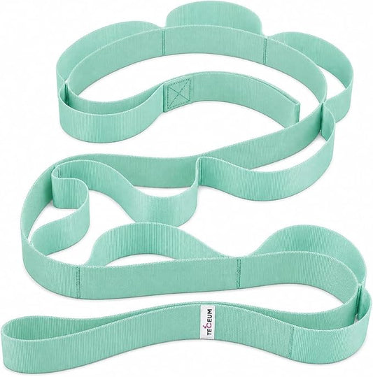 TECEUM Stretching Strap with 10 Loops for Physical Therapy & Rehab | Non-Elastic Yoga Stretch Band for Hamstring, Leg, Hip & Knee Rehab, Pilates, Flexibility & Mobility Exercises for Men & Women
