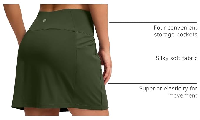 Women's Golf Skirts Skort 4 Side Pockets High Waisted Stretchy Tennis Skirt | Silky Soft, Lightweight, Breathable, Built-in Mesh Shorts, High Waisted, Elastic waistband, Moisture-Wicking, Athletic