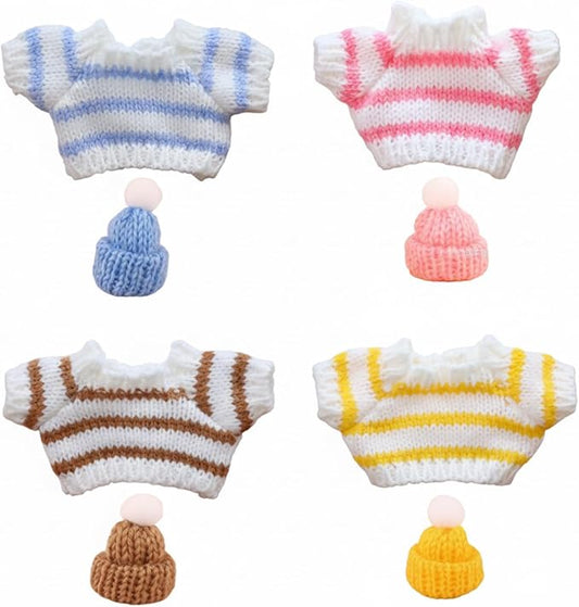 4 Set 7 Inch Mini Desk Goose Knitted Outfits Magnetic Goose Key Holder Multiple Colors Clothes for Magnetic Duck Statue Desk Key Holder Decor (Light Stripes)