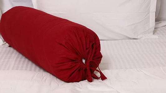 Saffron HANDICRAFTS Bolster Pillow Cover ,Cotton with Draw String Closure Easy to Removable n Washable 8" Diameter c 24 " Long (20 cm x 60 cm) (Burgundy)