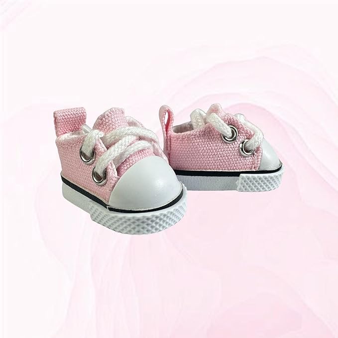 17cm Dolls Shoes, Lace-Up Canvas Sneakers Mini Shoes for 17cm Dolls, Fingerboard Shoes, Mini Finger Shoes, Clothing Accessory for 6.7in Dolls (1 Pair of Pink)