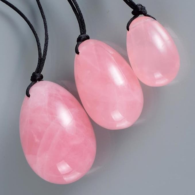 4Pcs Set Jade Yoni Eggs Stick,3 Pcs Drilled Natural Rose Quartz Crystal Jade Eggs Massage Stone + 1 Pcs Massage Stick for Women Kegel Exercise Strengthen Pelvic Floor Muscles