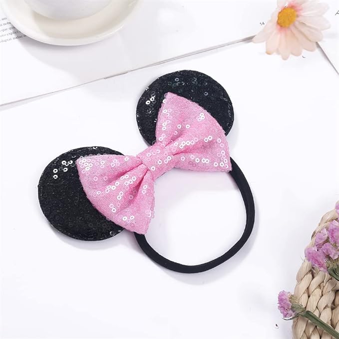 JIAHANG Mouse Ear Headband with Sequin Bow, Soft Elastic Hair Bow Hair Band, Party Headwear for Baby Girls Newborn Infant Toddlers, kids, Gilrs