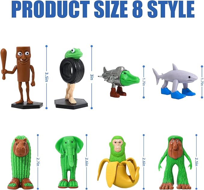 8Pcs Italian Brainrot Action Figures Tralalero Travala Toy Set With Tralalero Travala,Tung Tung Tung Sahur, Brr Brr Patapim & More - Brainrot Toys Collectible Animal Figures for Display or Gifting