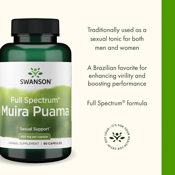 Swanson Muira Puama Root Sexual Health Virility Libido Boost Support Men's Women's Supplement 400 mg 90 Capsules (3 Pack)