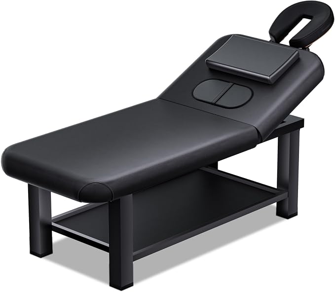 Heavy Duty Frame Professional Massage Table with Adjustable Backrest & Height Legs & Face Pillow, PU Leather, for Treatment, Physical Therapy, Spa Facial Professional Massage (Cast Iron, Black)