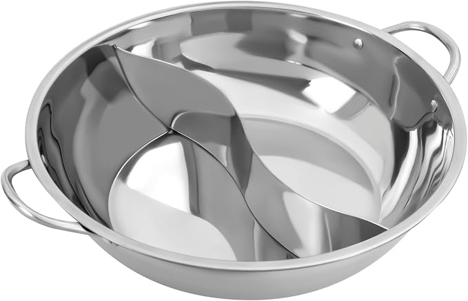 Shabu Shabu Pot, Stainless Steel Hot Plate Cookware Set Ramen Cooker, Hot Pot Soup Base Korean BBQ Multi Cooker Stainless Steel Pot Set, 13 in Pot with Divider