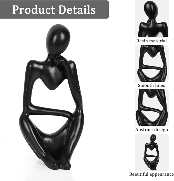 Sandstone Resin Thinker Statue Style Abstract Sculpture, Black, Right | Small Statue Collectible Figurines, Modern Aesthetic Ornament for Home Office Bookshelf Desktop Coffee Table Decor