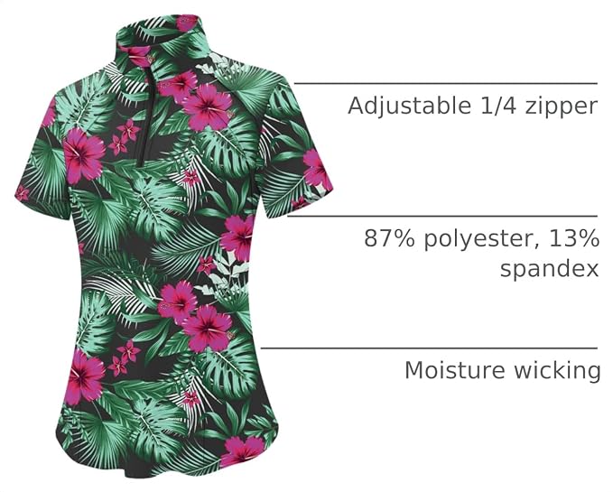 LOMON Womens Golf Polo Shirt Summer Short Sleeve Quarter Zip Outfit | Side-Pockets,Princess Seams,Cotton,Wrinkle Free,Moisture Wicking,Quick-Dry,Lightweight,Collared,for Tennis Workout