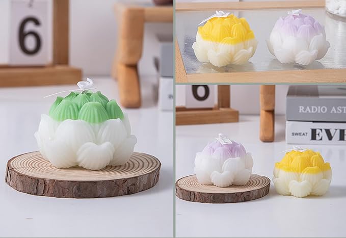 Lotus Flower Shaped Scented Candle,70G Handmade Soy Wax Aroma Aesthetic Decorative Candle for Table Photo Prop,Prefect Gift for Meditation Stress Relief Mood Boosting Bath Yoga (Green)