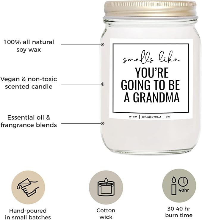 You Nique Designs First Time Grandma Gifts, Pregnancy Announcement for Grandparents, Grand Baby Announcement for Parents, Promoted to Grandma Scented Soy Candles for Women,8 oz (Lavender & Vanilla)