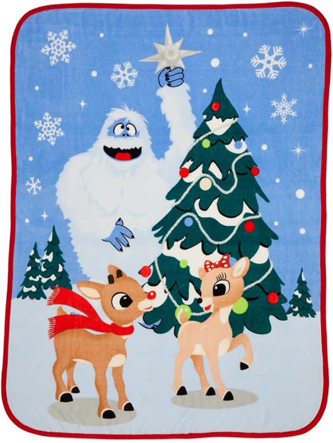 Rudolph The Red Nose Reindeer Kids Holiday Christmas Bedding Super Plush Cozy Throw, 46 in x 60 in, (Officially Licensed Product) By Franco