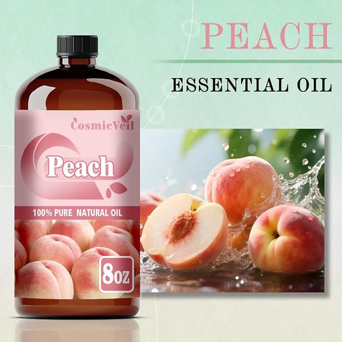 Peach Essential Oil Peach Oil for Aroma Diffuser,Humidifier,Home Fragrance,Cleaning,Body Care,Massage,Yoga,DIY Candle,DIY Soap CosmicVeil（Peach，8 Fl Oz (Pack of 1)）
