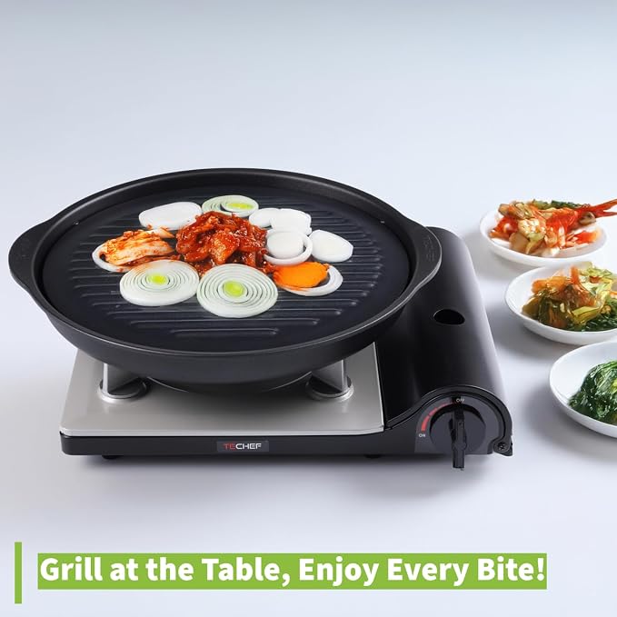 TECHEF - TRUE GRILL PAN - Stovetop Nonstick Indoor/Outdoor Smokeless BBQ Grill Set, including a Grill Plate and Alumium Drip Tray