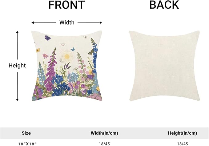 AEIOAE Spring Pillow Covers 18x18 Inch Set of 2, Navy Blue Sage Green Pink Wild Flower Throw Pillows Case,Seasonal Floral Plant Outdoor Decorative Farmhouse Decor Cushion Covers for Sofa Bed Couch
