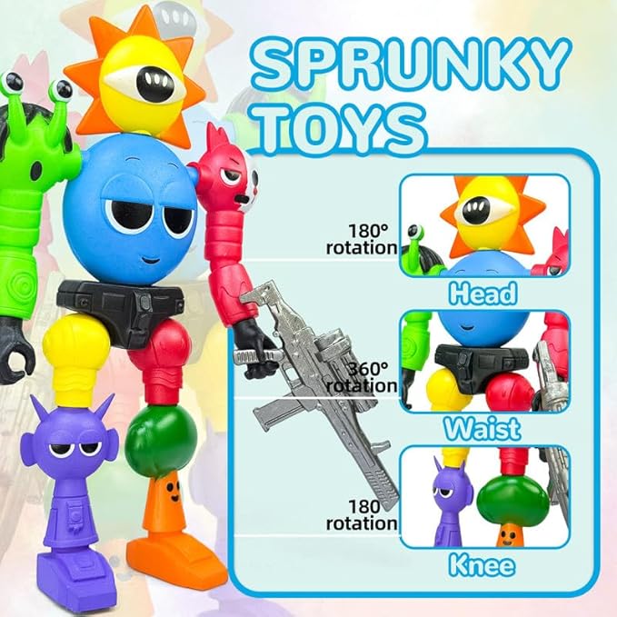 7 Inch Spunky Action Figure - Sprunky Toys Poseable & Detachable Joints Robot, Vibrant Surrealist Collectible for Sprunky Birthday Decorations, Desk Toys & Spunky Gifts (Color-D)