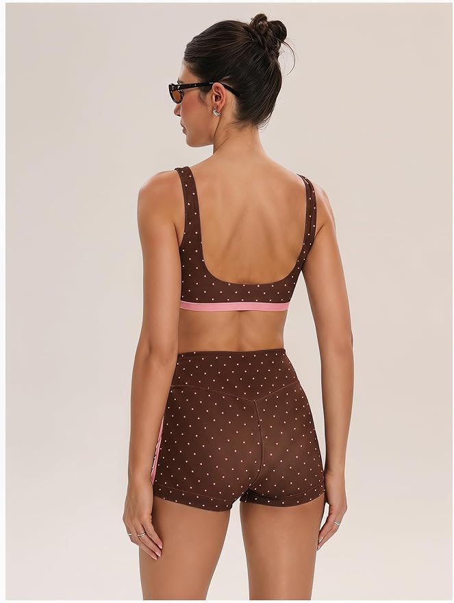 Milumia Women's Polka Dots Workout Set 2 Piece Color Block Bra Tank High Waisted Biker Shorts Layered Matching Yoga Outfit
