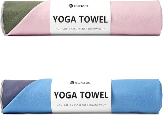 Eunzel 2 Pack Hot Yoga Towel, Reversible Two-Tone Non-Slip Yoga Mat Towel, Sweat Absorbent for Hot Yoga, Pilates and Workout, 72" x 26.5", Navy& Blue/Army Green& Pink
