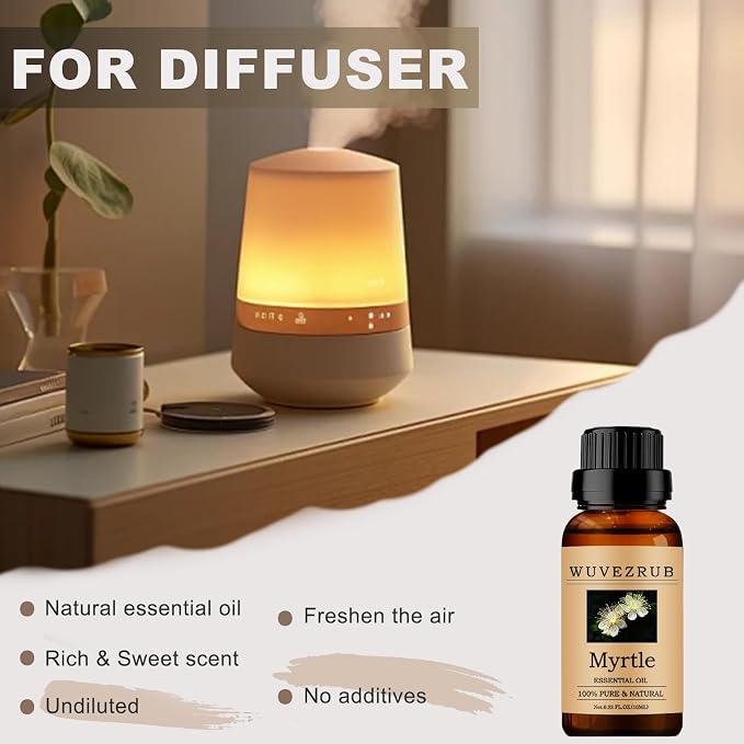 Myrtle Essential Oils 10ML, 100% Pure and Natural Essential Oil for Aromatherapy Diffuser - 0.33 Fl Oz/Myrtle