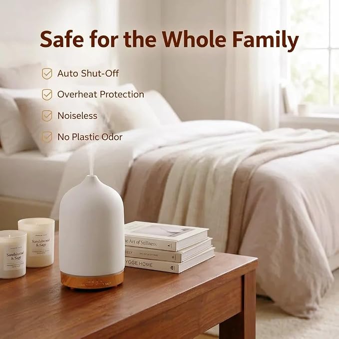 200ml Aromatherapy Diffuser with 7 Soothing Colors, Ultra-Quiet Operation, Auto Timer, and Humidifier for Restful Nights