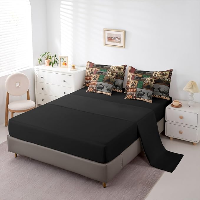 Feelyou Rustic Cabin Bear Deer Comforter Set with Sheets 7 Piece King Size Wild Animal Bedding Set for Kids Boys Girls Hunting Theme Bed in a Bag Western Farmhouse Room Decor Soft Microfiber