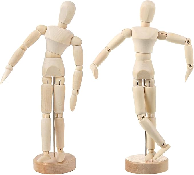 2 Pack Drawing Mannequin,8in Mini Posable Wooden Figurines Dummy,Art Drawing Figure Model Dolls for Home Office Desk Décor Sketching Painting,Body Action Figure Artists Gifts