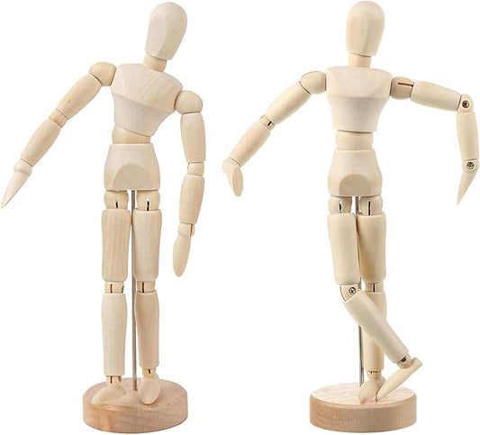 2 Pack Drawing Mannequin,8in Mini Posable Wooden Figurines Dummy,Art Drawing Figure Model Dolls for Home Office Desk Décor Sketching Painting,Body Action Figure Artists Gifts