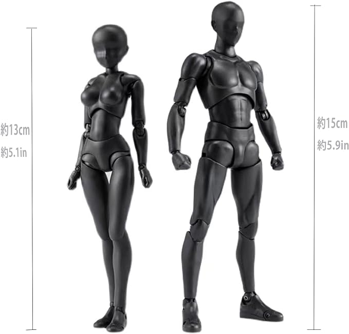 Action Figures PVC Model (Black Color) with Box Drawing Figure Models for Artists(Female+Male)