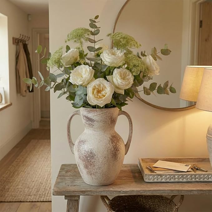 Emotionally Grounded Vase, Vaseking Large Ceramic Rustic Vase with 2 Handles, 8.6 inch Minimalist Decorative Farmhouse Tall Vases for Home Decor, Living Room, Enterway, Wedding, Fired Terra Clay
