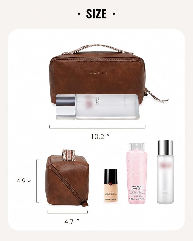 EACHY Travel Makeup Bag, Large Capacity Cosmetic Bag for Women, Waterproof PU Leather, Flat Open Portable Toiletry Bag for Skincare, Brushes & Travel Essentials