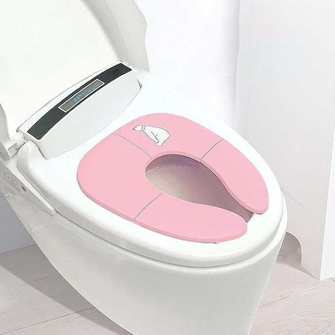 Folding Travel Potty Training Seat for Toddlers, Foldable Toilet Seat Cover with Non Slip Suction Cup (Roseate)