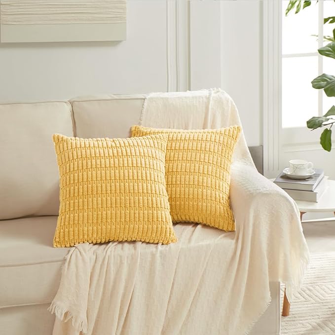 Fancy Homi 4 Packs Decorative Throw Pillow Covers for Living Room Couch Bed, Modern Farmhouse Boho Home Décor Accent Cushion Case, 18" x 18", Yellow