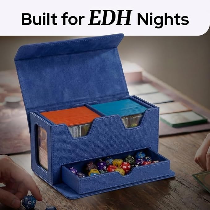 Card Deck Box Fits 200+ Double Sleeved，Commander Deck Box for Magic the Gathering with Dice Tray & Toploader Display,2 Dividers
