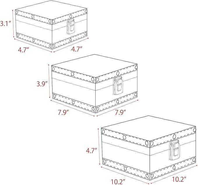 Jolitac Wood Storage Box Set of 3, Vintage Decorative Nesting Boxes Wooden Treasure Storage Crates With Latch, Home Decor Rustic Antique Boxes With Lid for Photos, Jewelry, Cash (Crown)