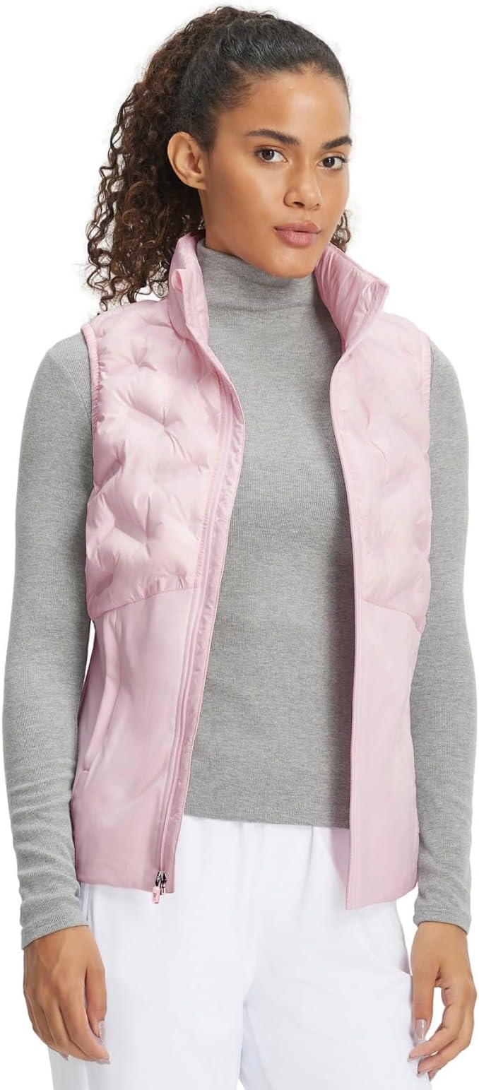Puffer Vests Womens Lightweight Stand Collar Slim Fit Winter Sleeveless Jacket for Women with Golf Hiking